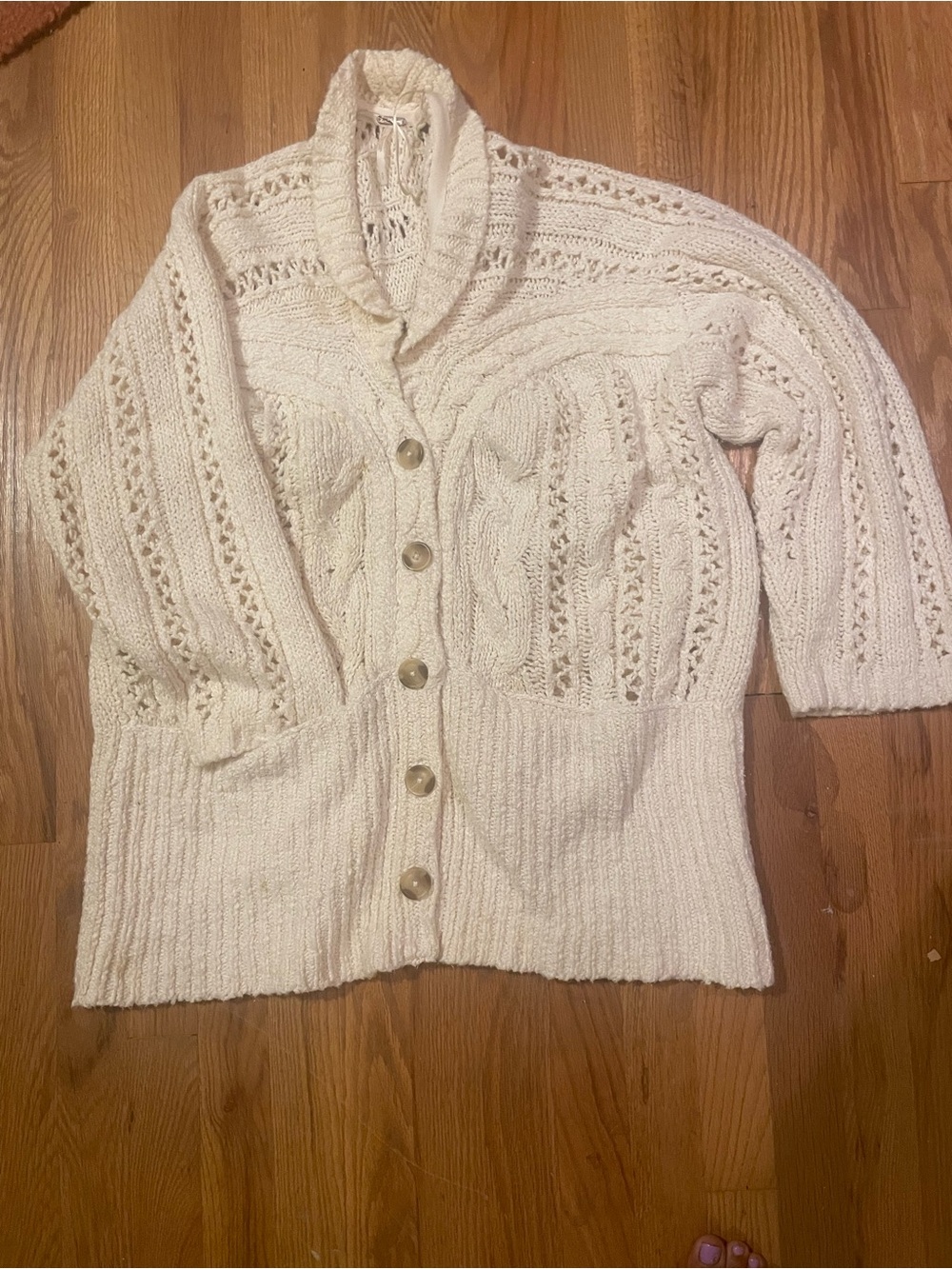Free People Cream Cable Knit Button-Up Cardigan